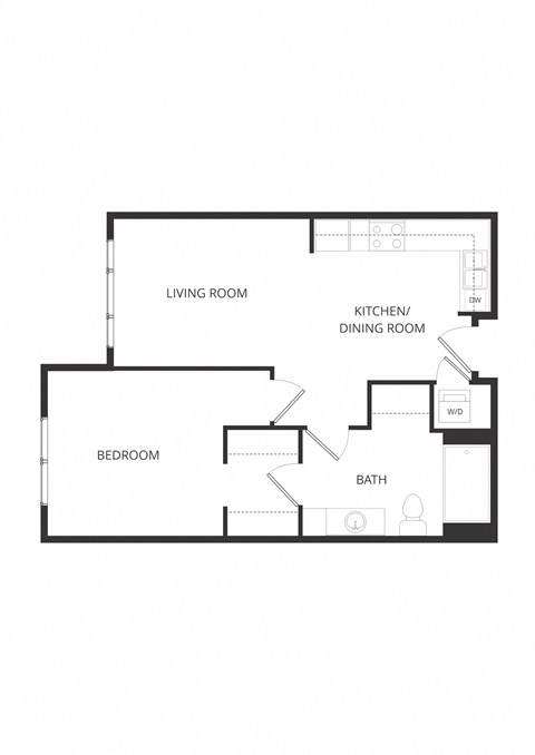 Floor plan for 1 bed, 1 bath, 637 sqft